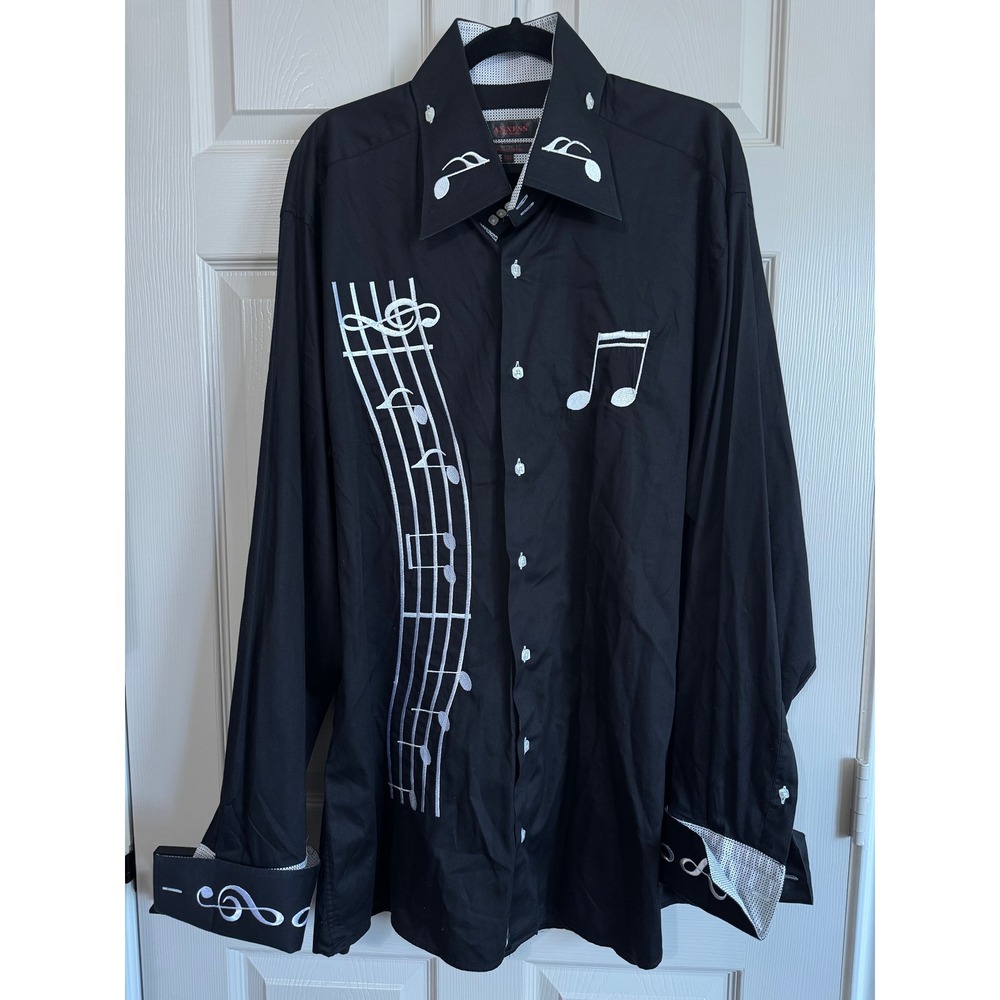 Axxess Black Music Button Up Shirt Mens 3XL Jazz Rockabilly Band Art